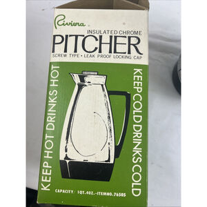 Vtg 70s RIVIERA Coffee Carafe~Insulated Pitcher~Chrome W/Black Handle & Box